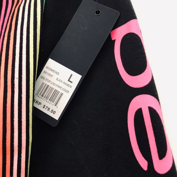 BEBE Sport Logo Stripe Black Jogger NWT Size Large - Picture 4 of 10